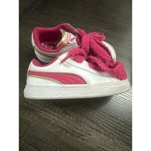 Puma Basket Sneakers Girls Size 8 Toddler White Pink Fluffy Unicorn Shoes